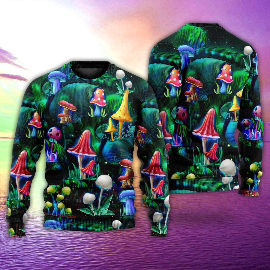 Hippie Mushroom Galaxy Neon Art - Sweater - Ugly Christmas Sweaters