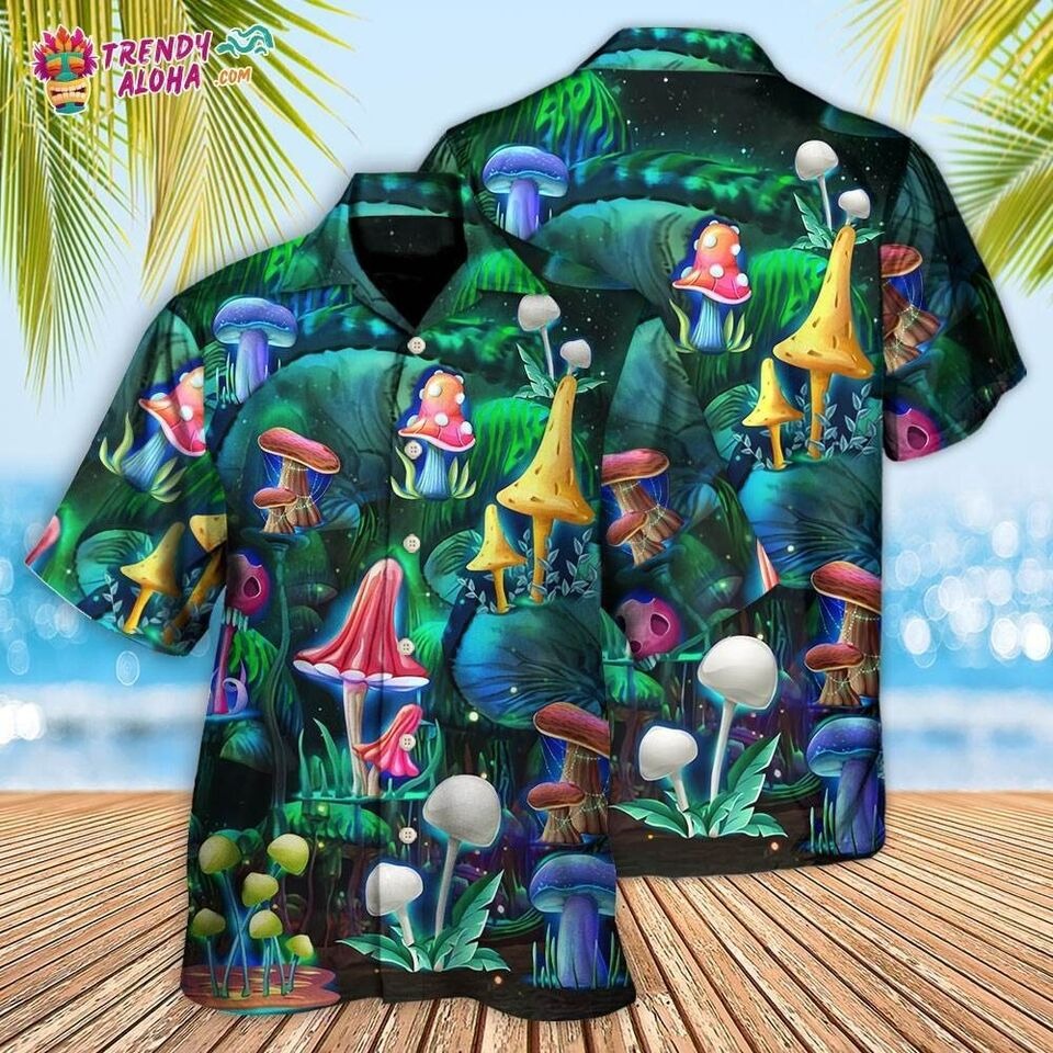 Hippie Mushroom Galaxy Neon Art Hawaiian Shirt, S-5XL US Size