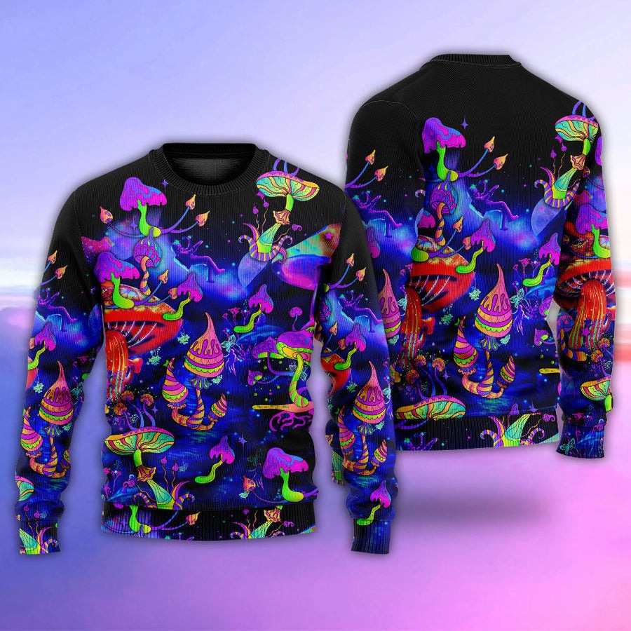 Hippie Mushroom Galaxy Neon Colorful Art - Sweater - Ugly Christmas Sweaters