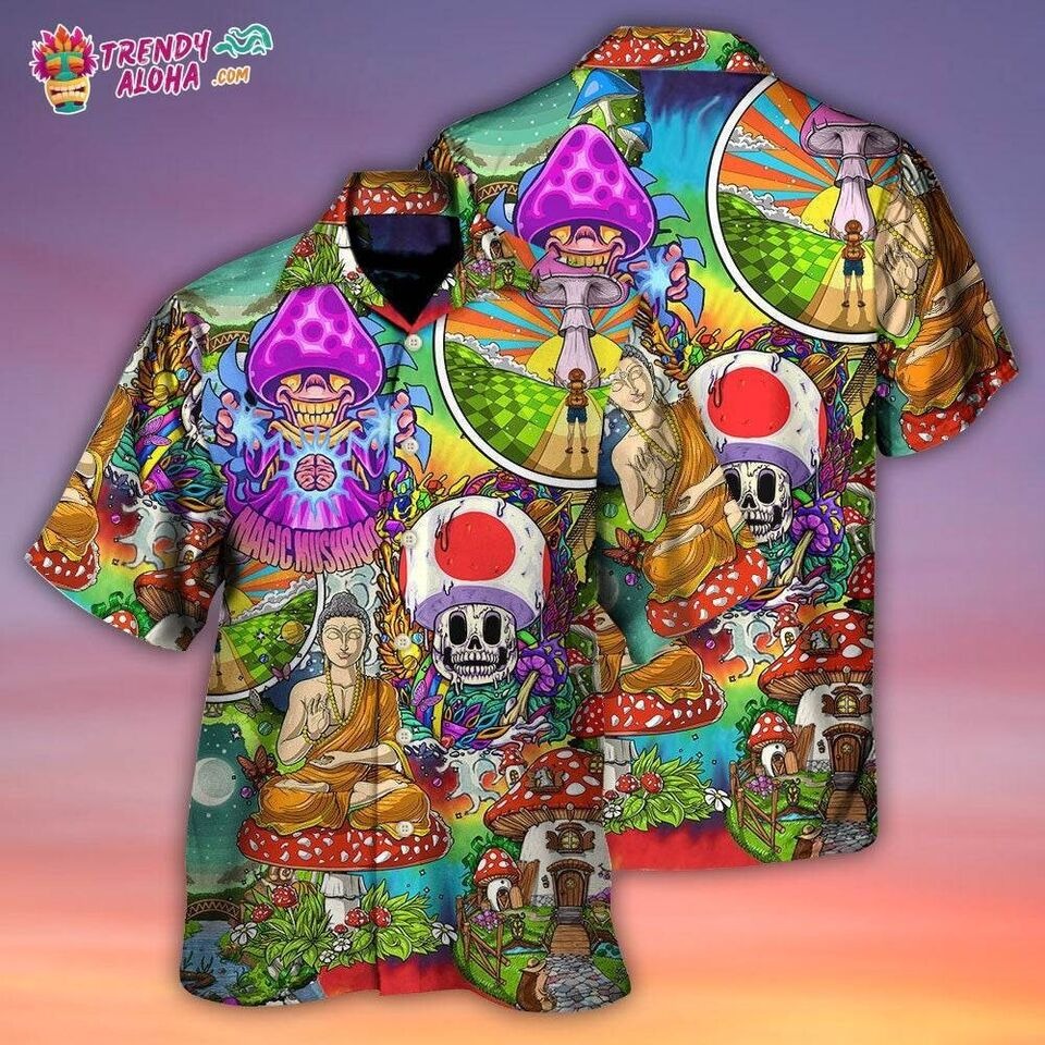 Hippie Mushroom Peace Colorful Hawaiian Shirt, Gift for men, S-5XL US Size