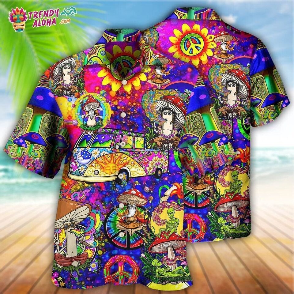 Hippie Mushroom Peace Funny Hawaiian Shirt, Gift for men, Women, S-5XL US Size