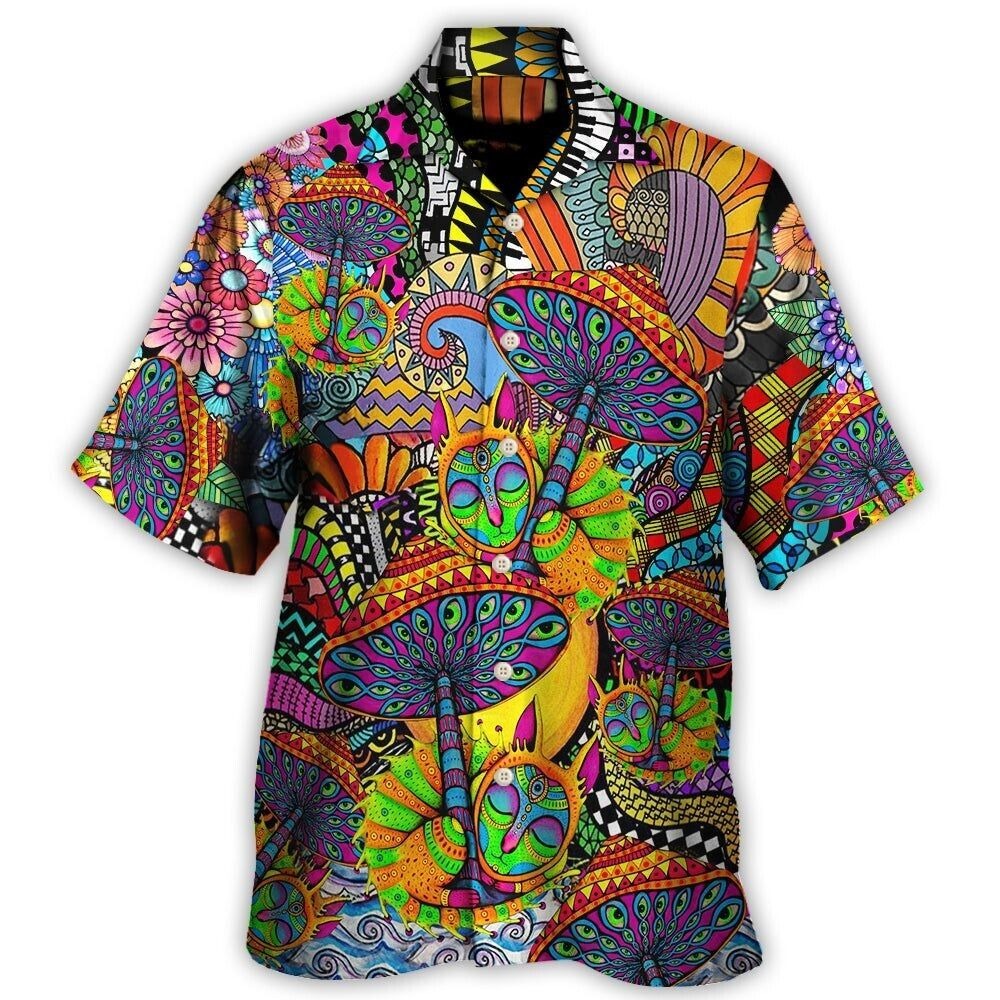 Hippie Peace Life Color Floral Style Hawaiian Shirt For Men, S-5XL US Size