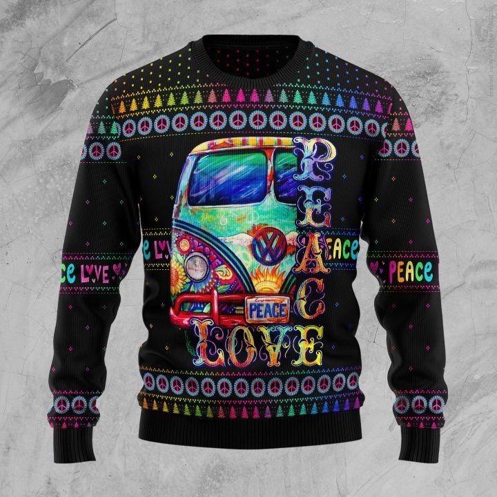 Hippie Peace Love Ugly Christmas Sweater