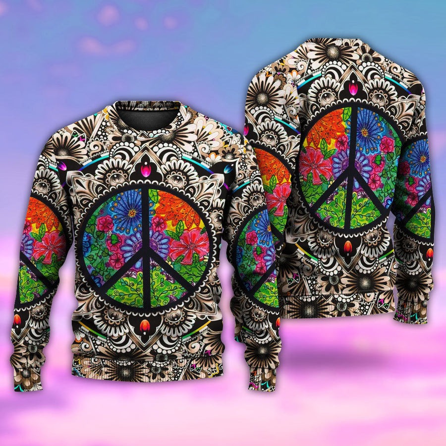 Hippie Peace Sign Galaxy - Sweater - Ugly Christmas Sweaters