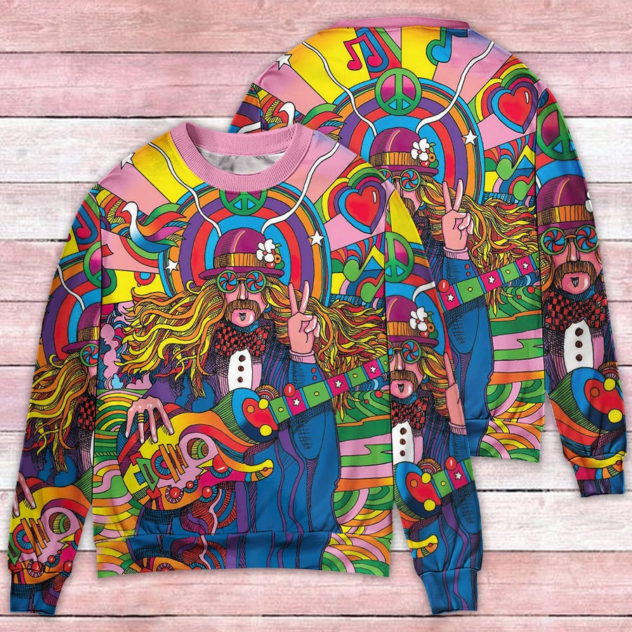 Hippie Rock Music Colorful - Sweater - Ugly Christmas Sweaters