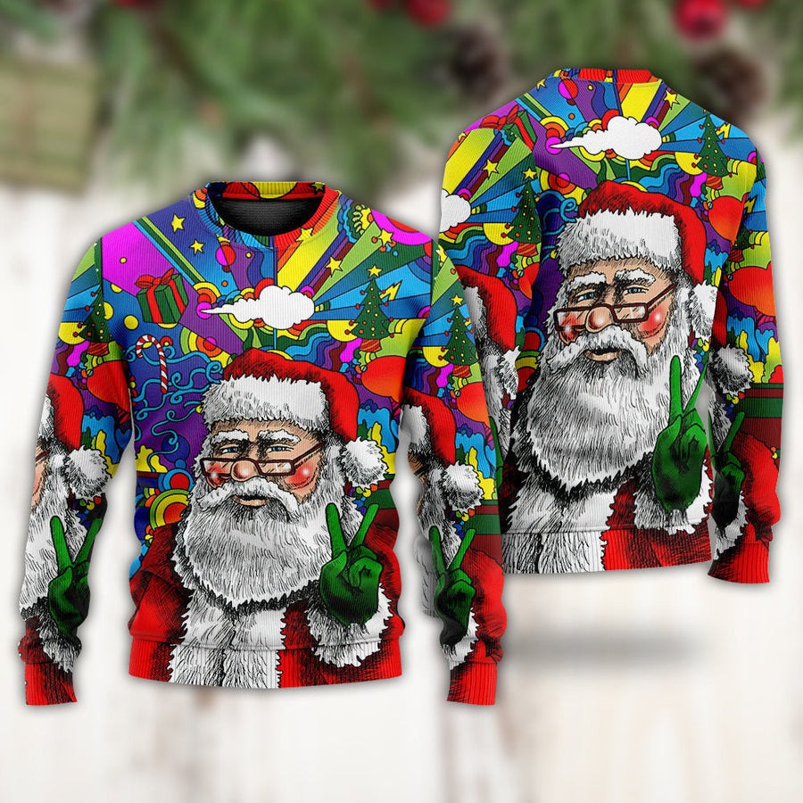 Hippie Santa Claus Christmas - Sweater - Ugly Christmas Sweaters