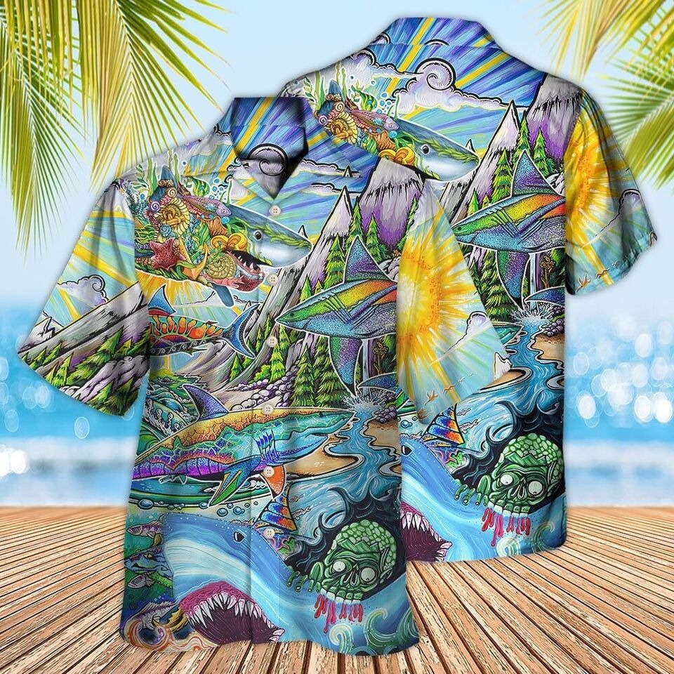 Hippie Shark Colorful Art Peace Hawaiian Shirt, Beach Shirt, S-5XL US Size