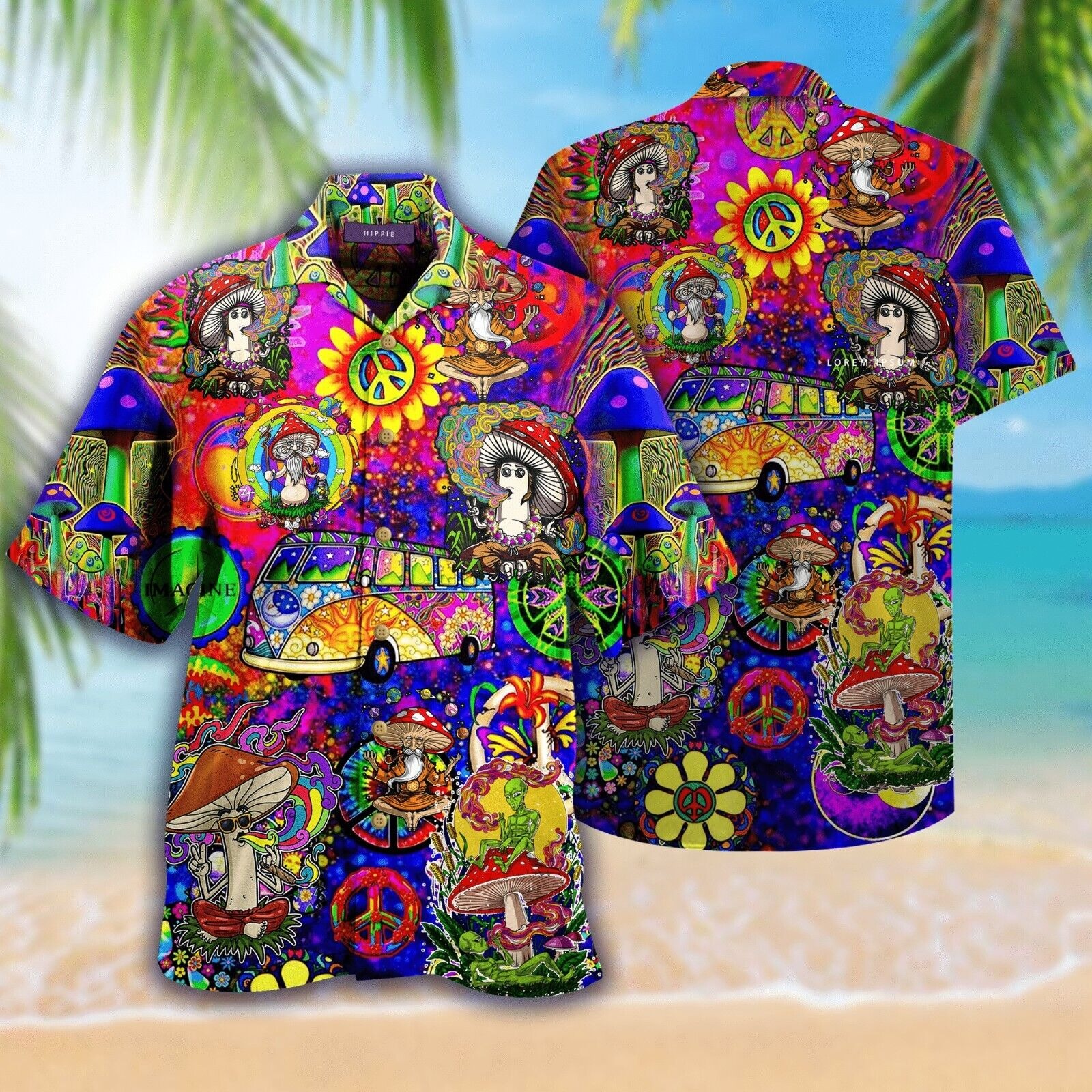 Hippie Shirt Hippie Van Mushroom Blue Hawaiian Shirt, S-5XL US Size