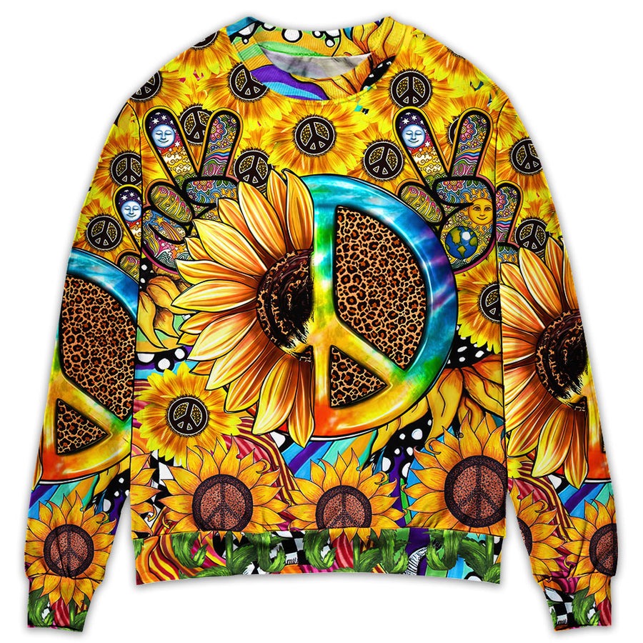 Hippie Sunflowers Peace Sign Style - Sweater - Ugly Christmas Sweaters