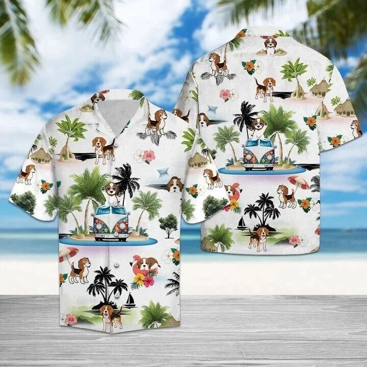 Hippie Van Beagle Summer Vacation On Island Hawaiian Shirt, S-5XL US Size