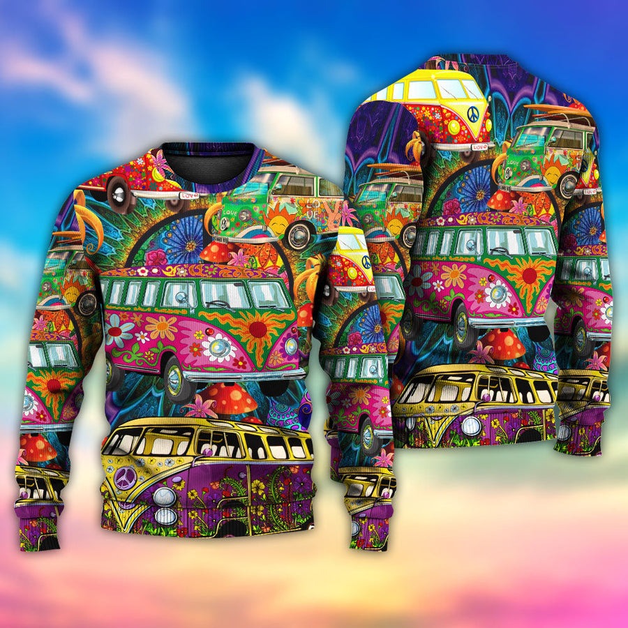 Hippie Van Colorful Vans On The Way - Sweater - Ugly Christmas Sweaters