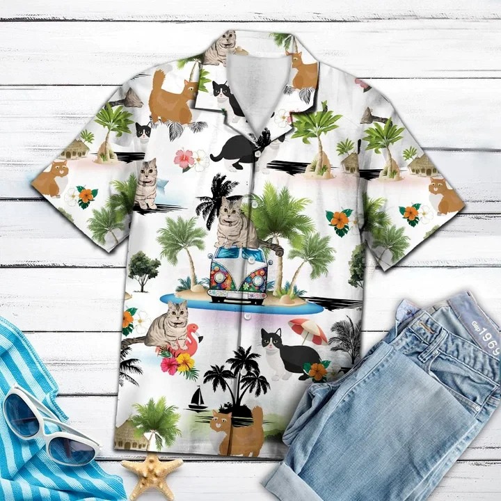 Hippie Van Munchkin Cat Enjoy Vacation Hawaiian Shirt, S-5XL US Size