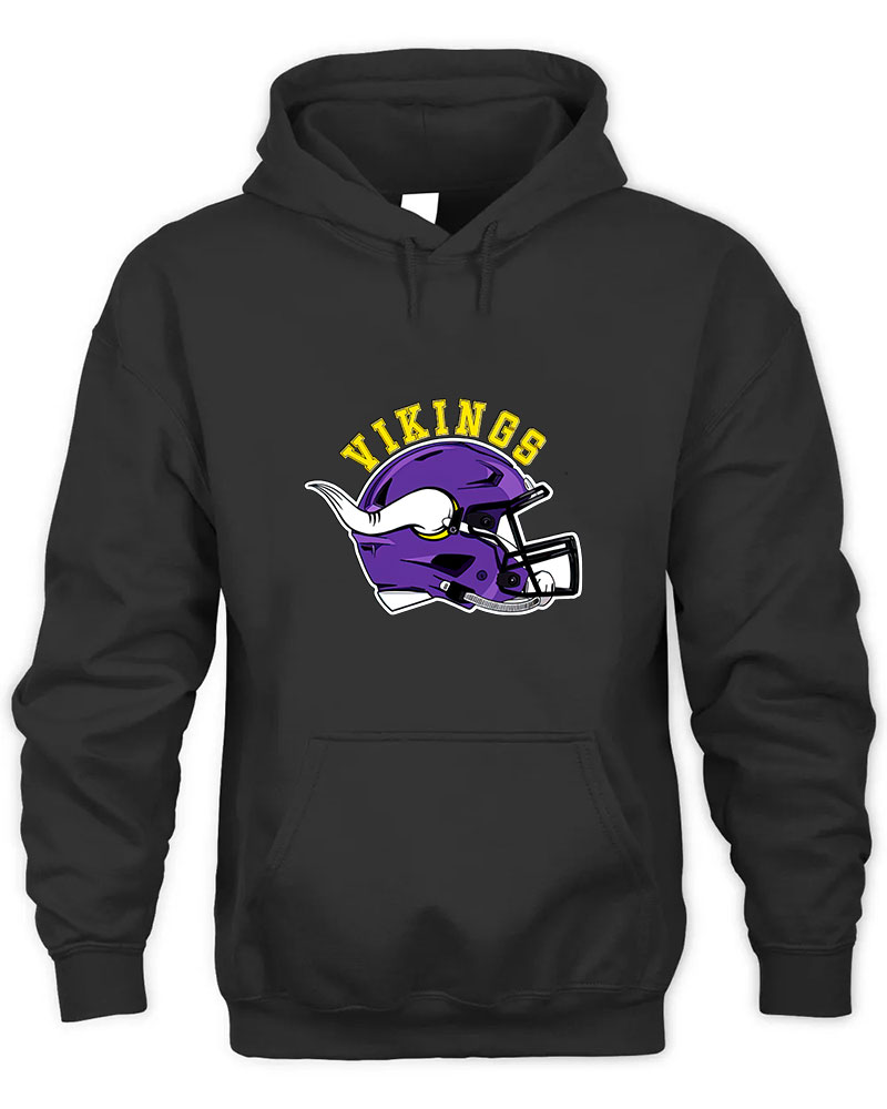 Vintage Vikings Graphic Tee Unisex Hooded-Black