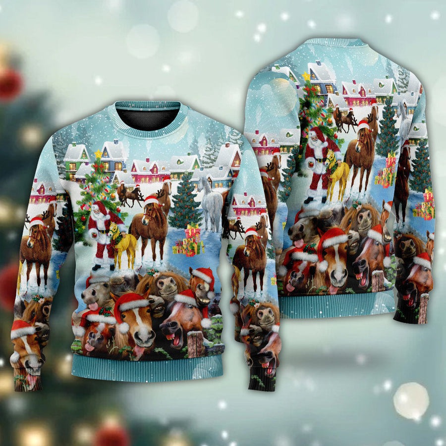 Horse Loves Christmas Very Happy - Sweater - Ugly Christmas Sweaters