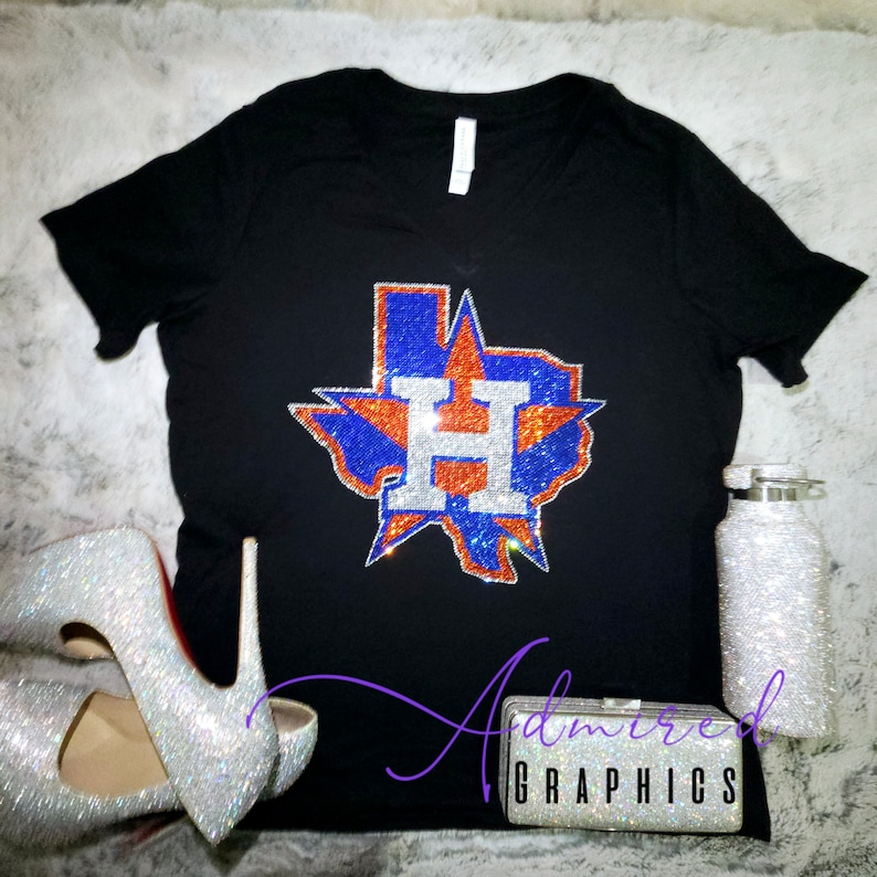 Houston Baseball Tee, Baseball Crystallized Tee, Houston Tee, Sports Fan Rhinestone Tee