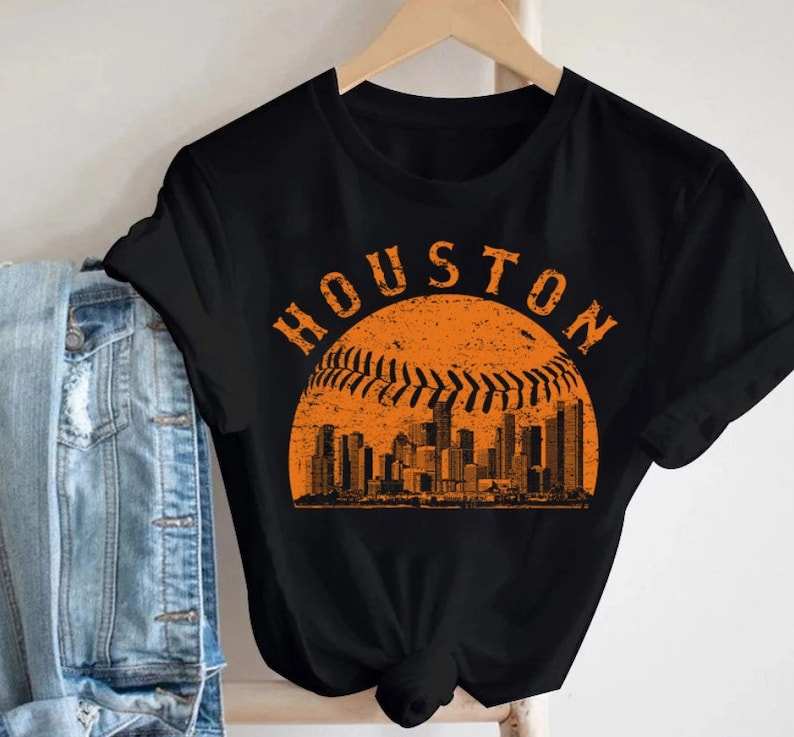 Houston Baseball Vintage Retro City Skyline Black Unisex Shirt, Houston Baseball Team TShirt, USA Sports Classic Retro TShirt