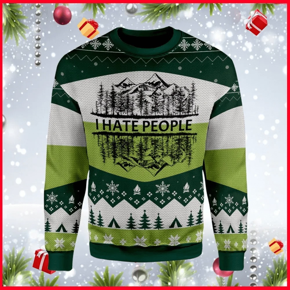 I Hate People Mountain Camping Ugly Christmas Sweater