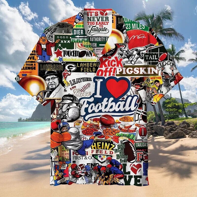 I Love Football -Unisex Hawaiian Shirt, S-5XL US Size, Gift For Men And Women