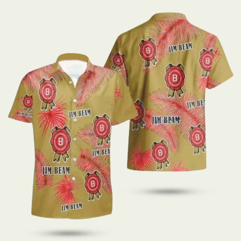 JIM BEAM LOVER GIFT PALM LEAVES PATTERN TROPICAL HAWAIIAN SHIRT