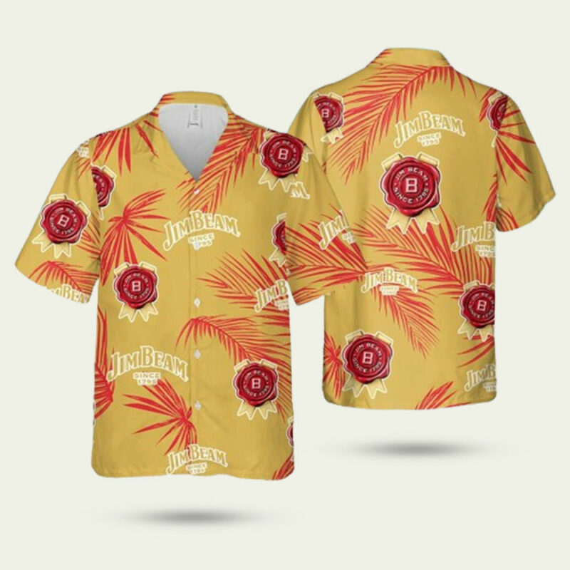 JIM BEAM PALM LEAVES PATTERN HAWAIIAN SHIRT