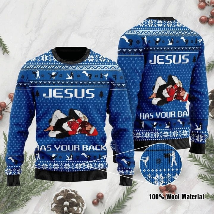 Jesus Has Your Back Jiu Jitsu Ugly Christmas Sweater