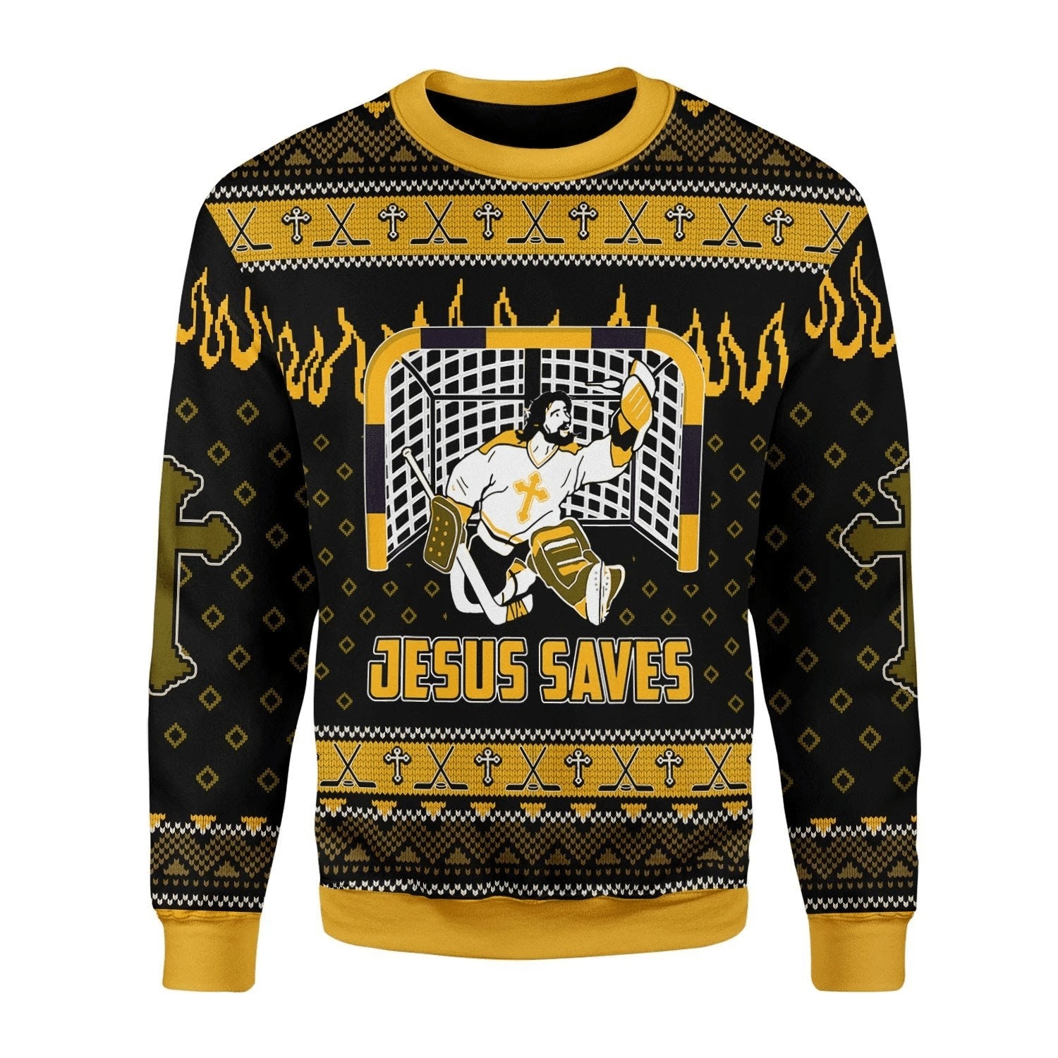 Jesus Saves Hockey Ugly Christmas Sweater