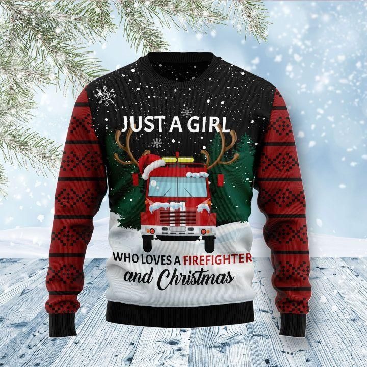 Just A Girl Who Loves Firefighter Ugly Christmas Sweater