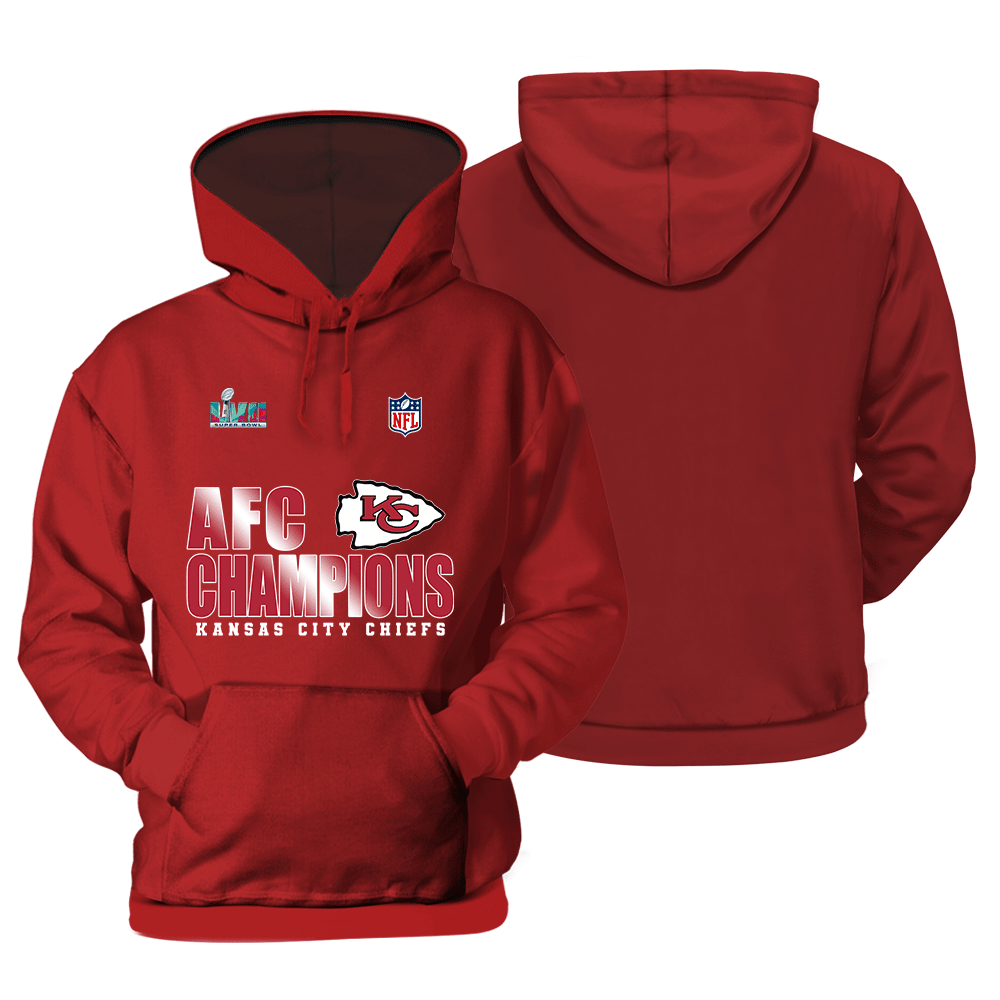 Kansas City Chiefs Afc Champions Superbowl Print Red  Unisex Pullover Hoodie