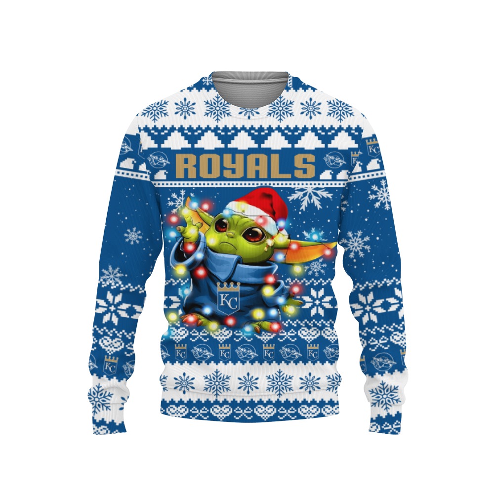 Kansas City Royals Baby Yoda Star Wars Sports Football American Ugly Christmas Sweater New Trends For Fans Club Gifts Unisex, Hoodie, Sweatshirt-3D Sweatshirt