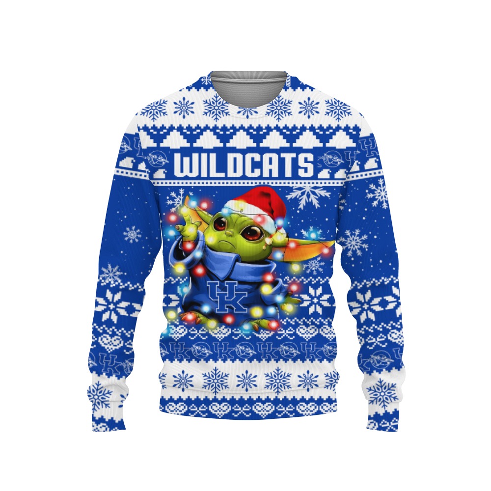 Kentucky Wildcats Baby Yoda Star Wars Sports Football American Ugly Christmas Sweater New Trends For Fans Club Gifts Unisex, Hoodie, Sweatshirt-3D Sweatshirt