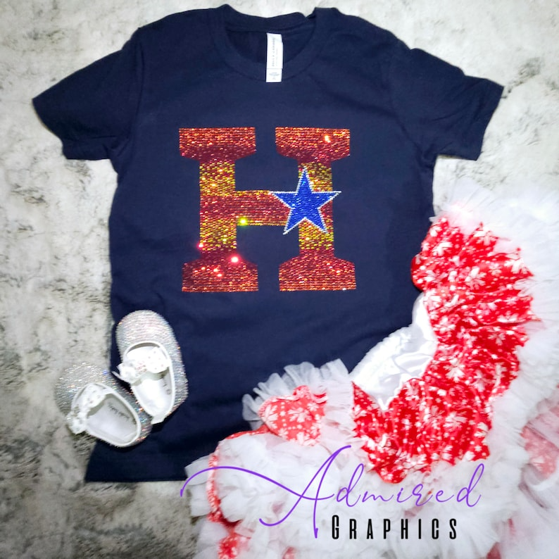 Kids Houston Baseball Tee, Kids Baseball Youth Crystallized Tee, Houston Tee, Youth Sports Fan Rhinestone Tee, Baseball Mom