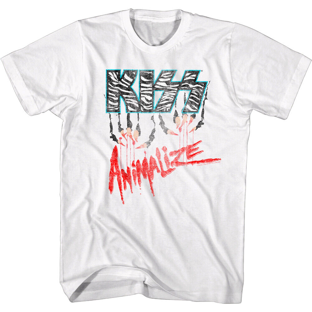 Kiss Animalize White Men's T-Shirt Uncensored Video Zebra Rock Album Cover Live
