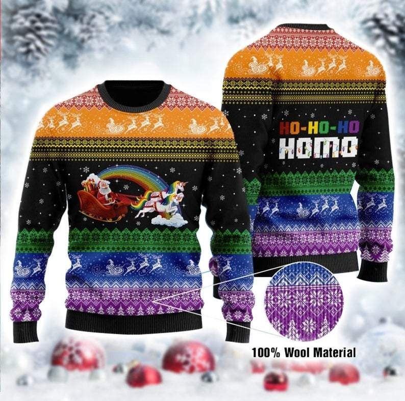 LGBT Santa Claus And Unicorn Ugly Christmas Sweater