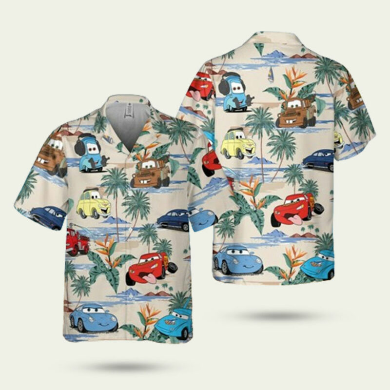 LIGHTNING MCQUEEN DOC HUDSON SUMMER COCONUT PATTERN HAWAIIAN SHIRT