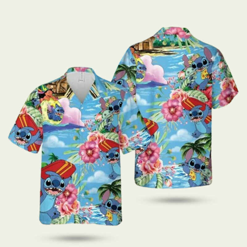 LILO AND STITCH HIBISCUS PATTERN HAWAIIAN SHIRT