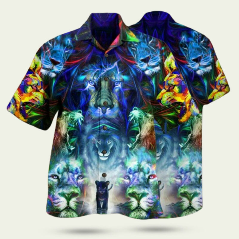 LION BE COMING KING WITH COLORFUL PATTERN HAWAIIAN SHIRT