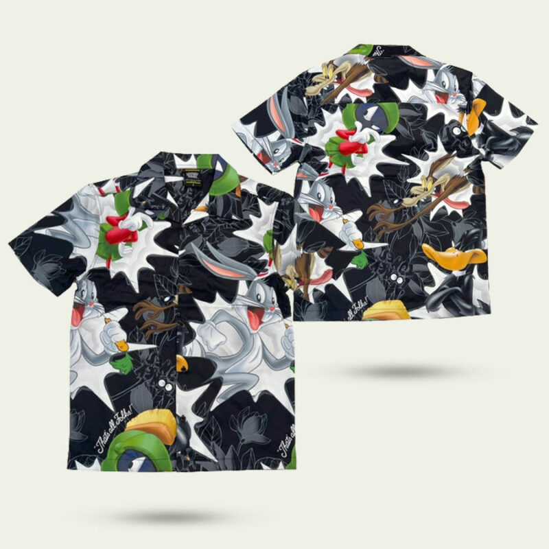 LOONEY TUNES BUGS BLACK PATTERN HAWAIIAN SHIRT