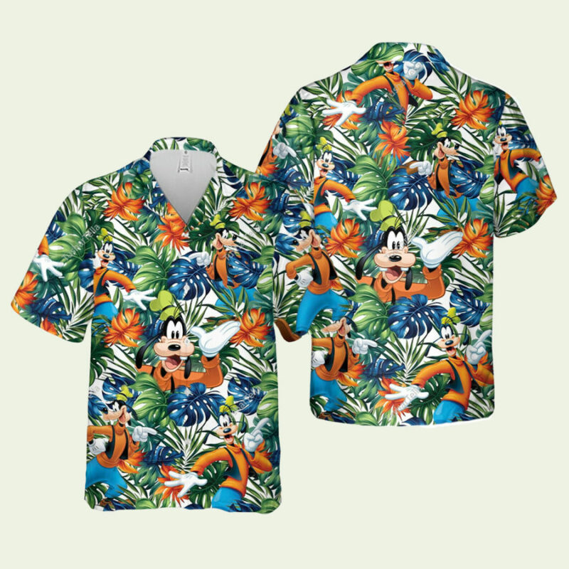 LOVELY GOOFY DOG HELLO SUMMER GREEN TROPICAL HAWAIIAN SHIRT