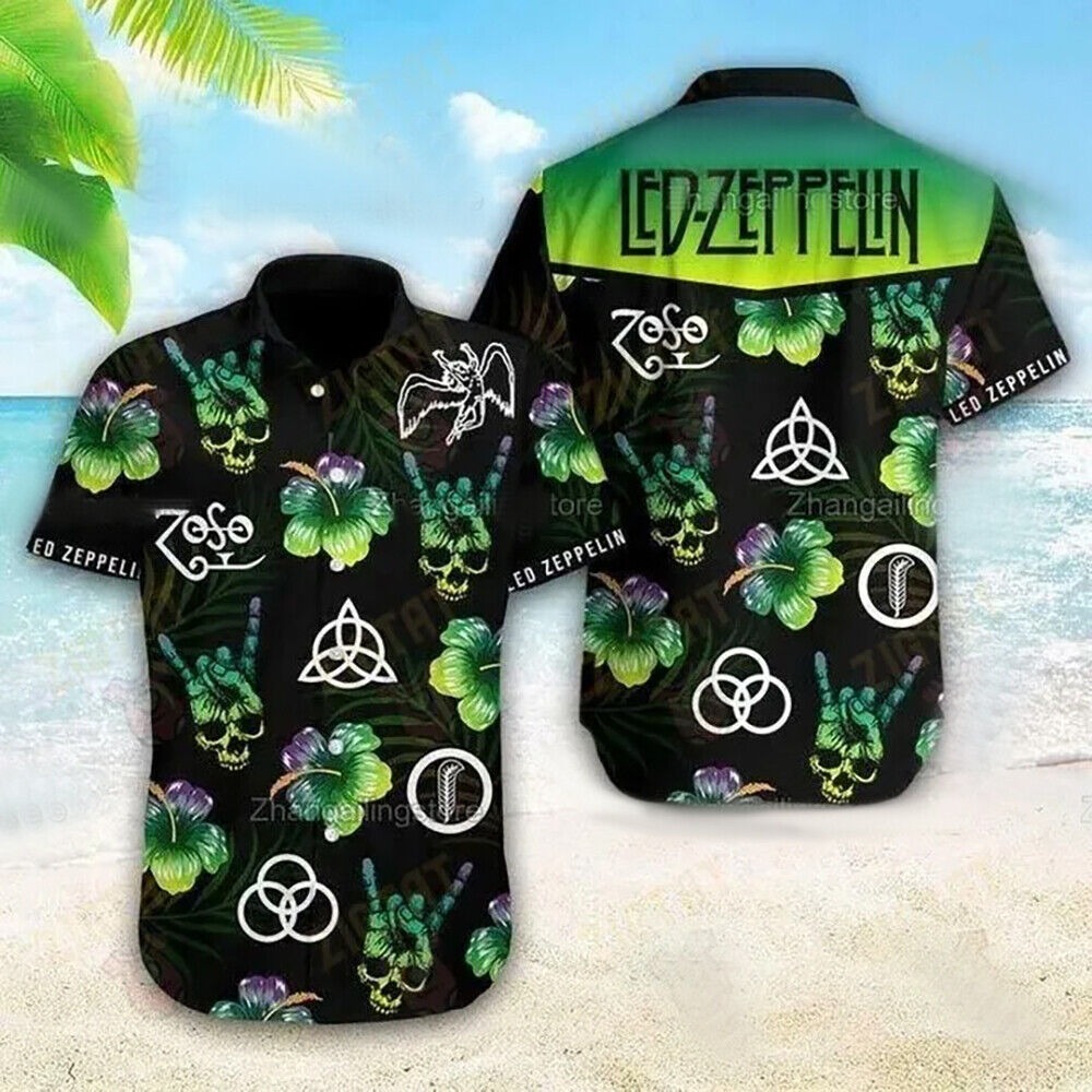 Led Zeppelin Band Skull Hawaiian Shirt Aloha Beach Summer 3D Print T-shirt