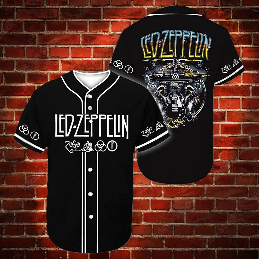 Led Zeppelin Rock Band Baseball Jersey Fanmade 3D Print Shirts Men Women Black