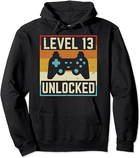 Level 13 Unlocked Gamer 13th Birthday Teenager Gaming Gift Pullover Hoodie