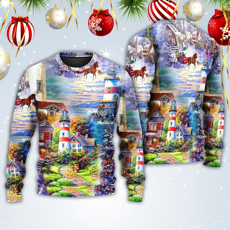 Lighthouse Christmas Santa Be A Lighthouse - Sweater - Ugly Christmas Sweaters