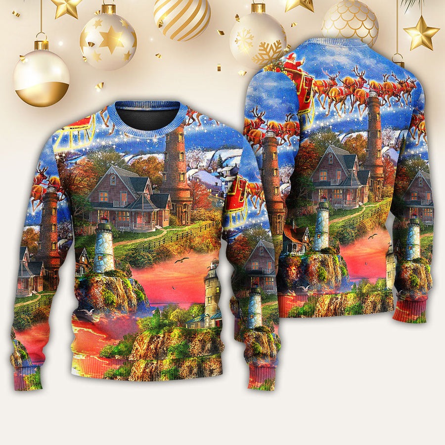 Lighthouse Christmas Shine Your Light In Storm And Darkness - Sweater - Ugly Christmas Sweaters