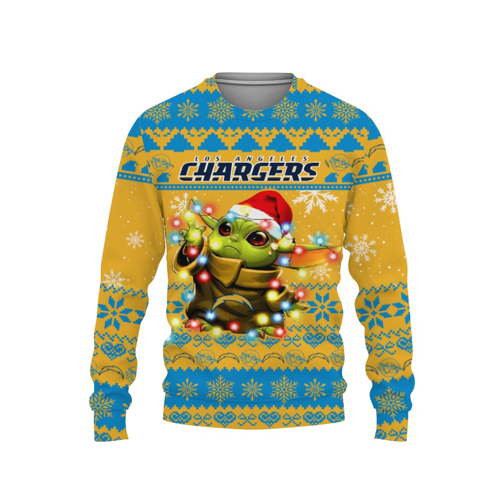 Los Angeles Chargers Baby Yoda Star Wars Sports Football American Ugly Christmas Sweater New Trends For Fans Club Gifts Unisex, Hoodie, Sweatshirt-3D Sweatshirt