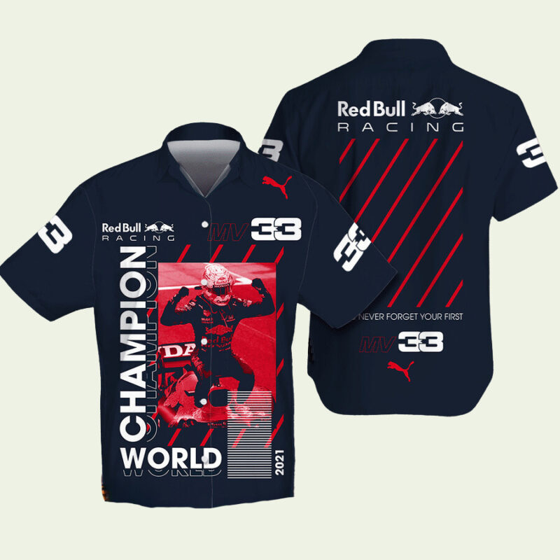 MAX VERSTAPPEN MV33 RED BULL RACING CHAMPION WORLD NAVY HAWAIIAN SHIRT