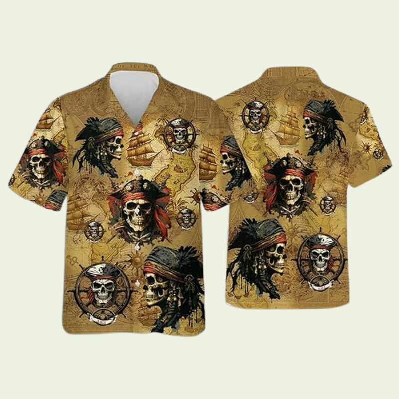 MENS SKULL PIRATE HAWAIIAN SHIRT