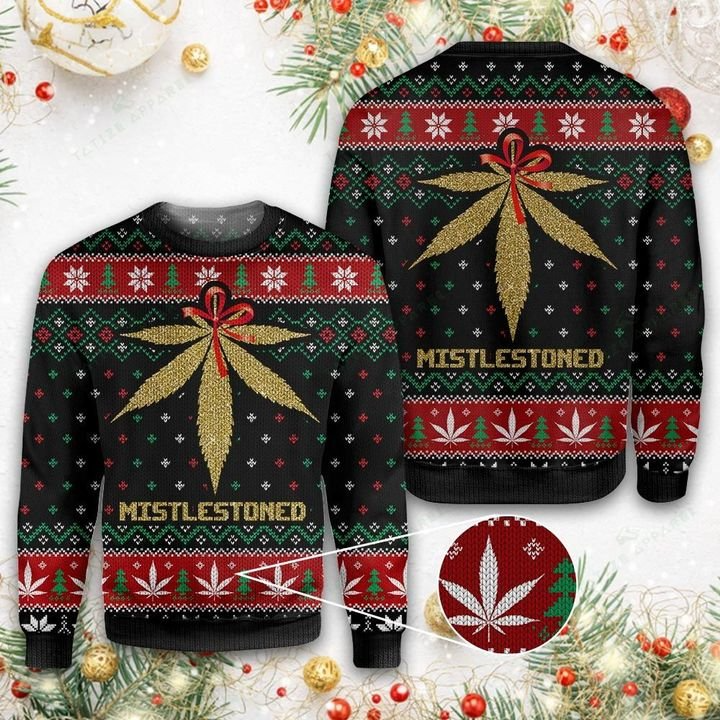 MERRY CHRISTMAS WEED MISTLESTONED UGLY SWEATER