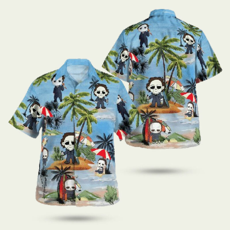 MICHAEL MYERS ON BEACH VACATION HALOWEEN HAWAIIAN SHIRT