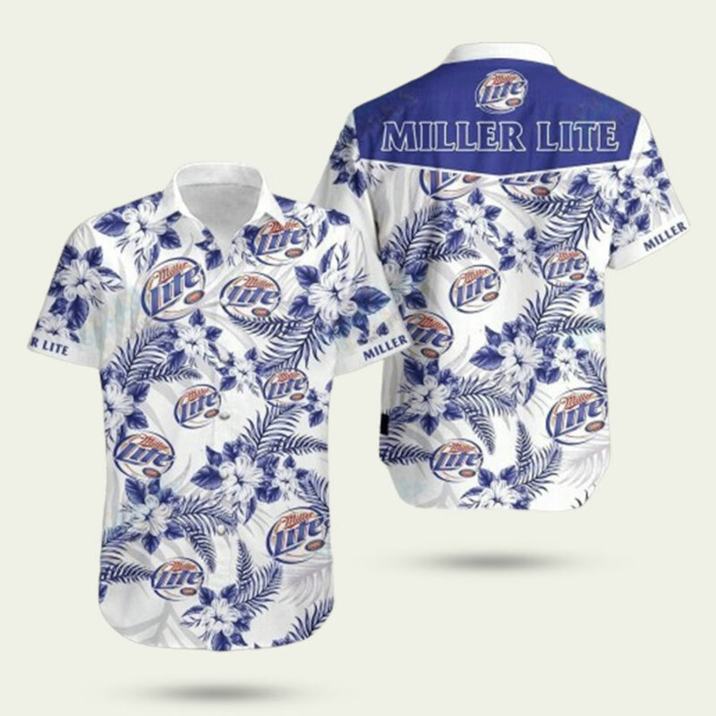 MILLER LITE TROPICAL FLORAL PATTERN HAWAIIAN SHIRT