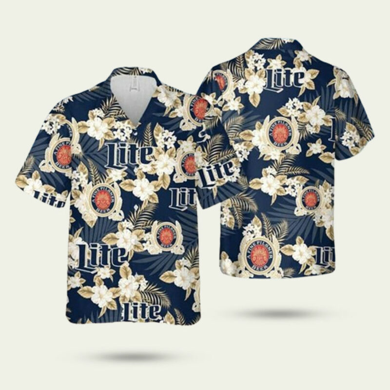 MILLER LITE TROPICAL FLOWER PATTERN HAWAIIAN SHIRT